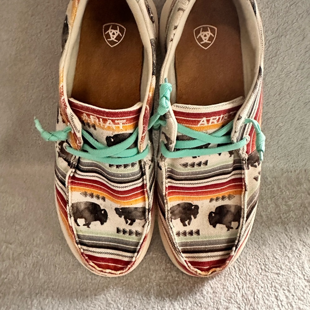 Ariat Women's Canvas Sneakers with Turquoise Laces and Multicolor Stripe Print - Picture 2 of 5